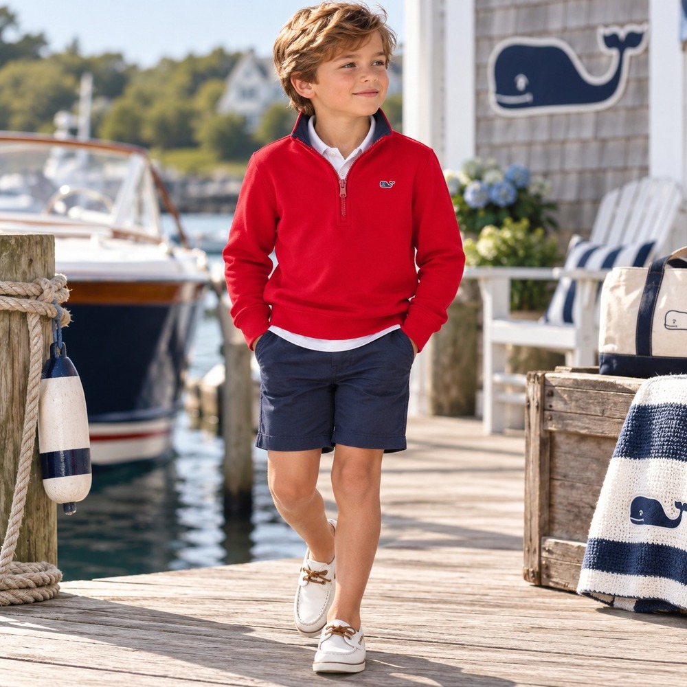 VINEYARD VINES Kids Sweatshirt SMALL 8-10 1/4 Zip Cotton Pullover Red Sweater